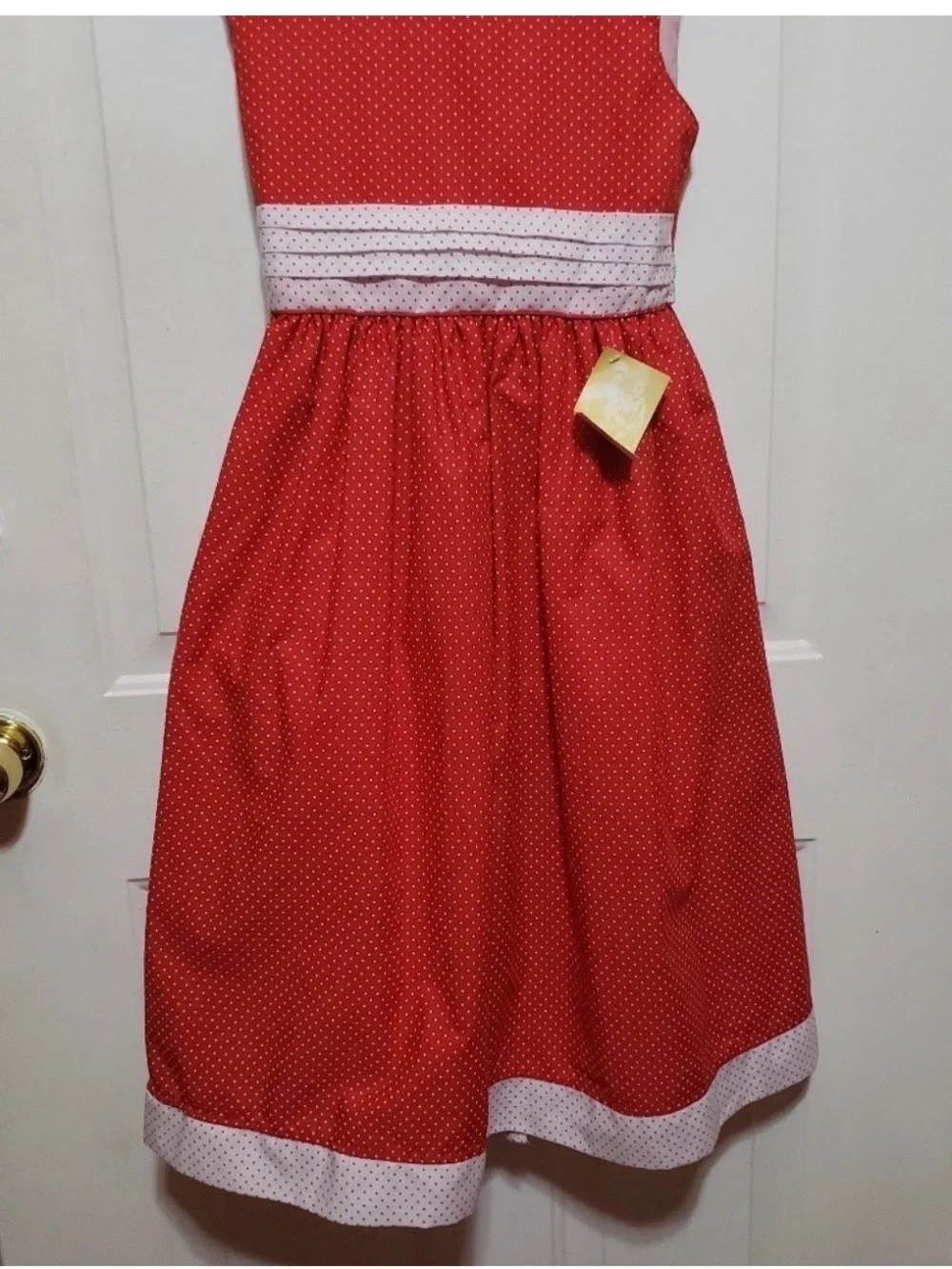 Vintage NOS Girls Size 12 Red White Polka Dot Party Dress Crinoline New